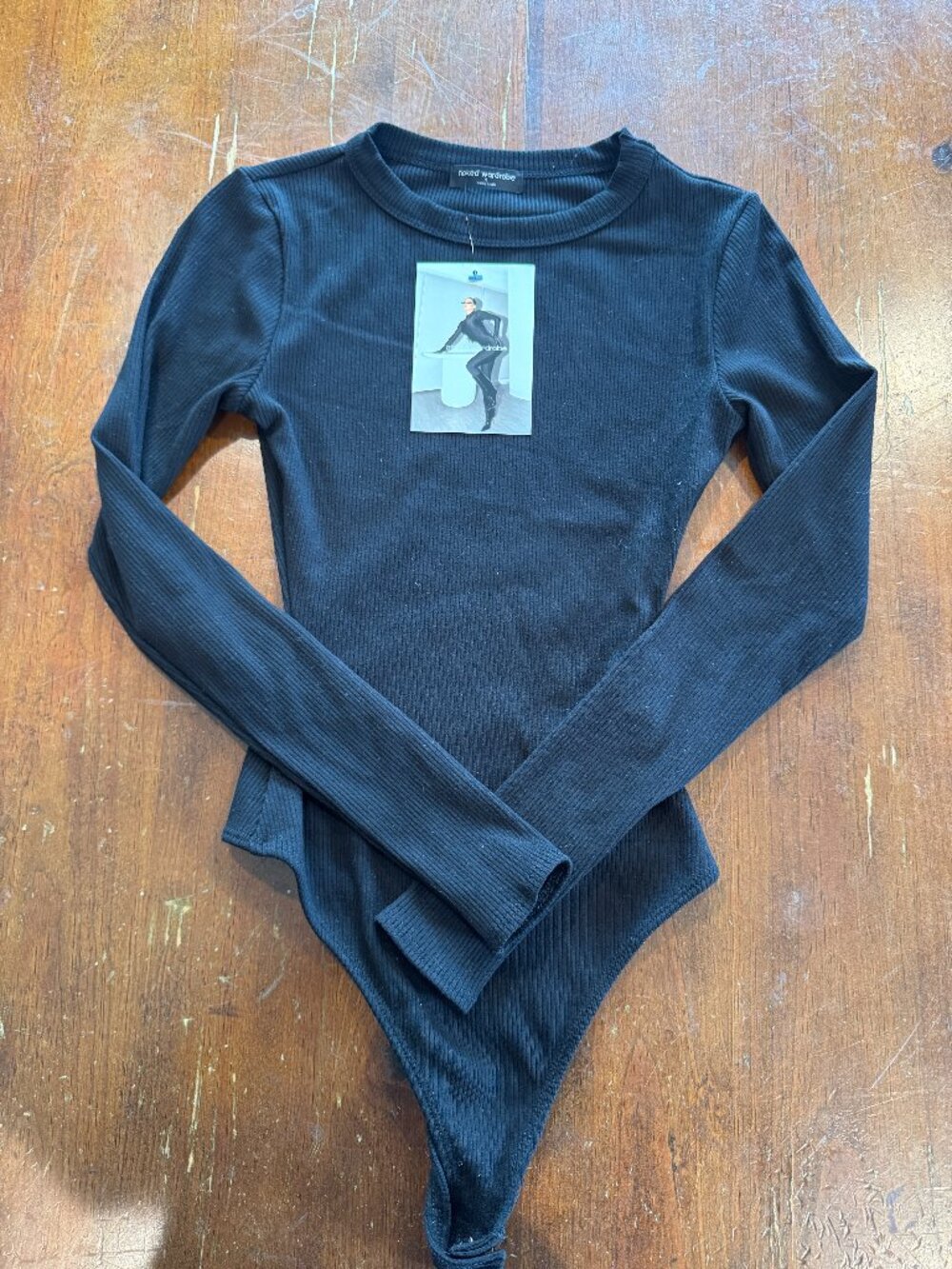 Naked Wardrobe Black Ribbed Long Sleeve Bodysuit Size S